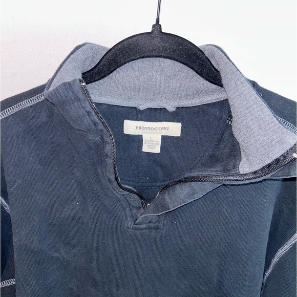 Pronto Uomo Sweater Pullover Top Long Sleeve V-Neck Quarter Zip Shirt Elbow Pads - Picture 9 of 12